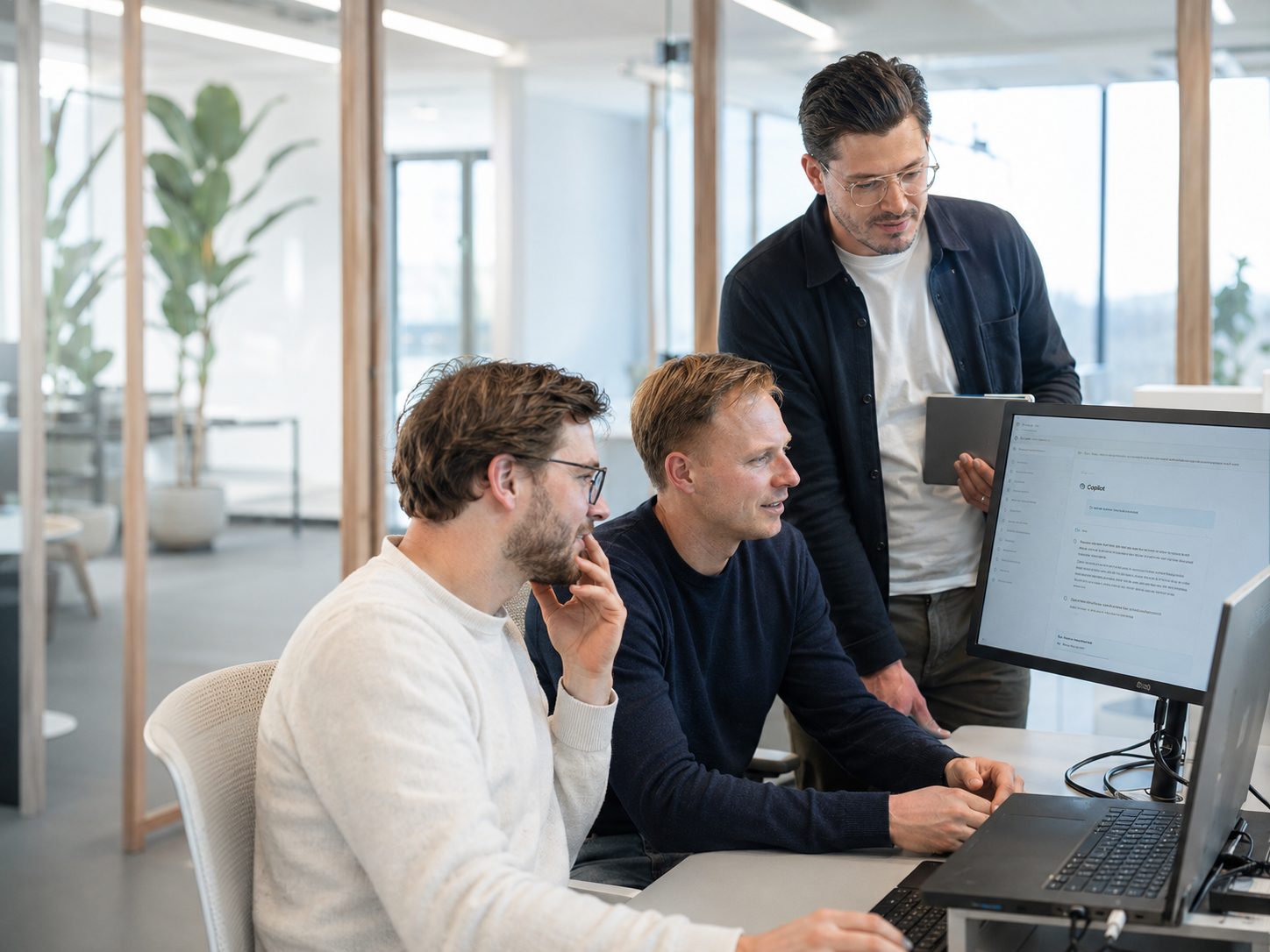 Collega’s in overleg over slimmer werken met digitale hulpmiddelen.