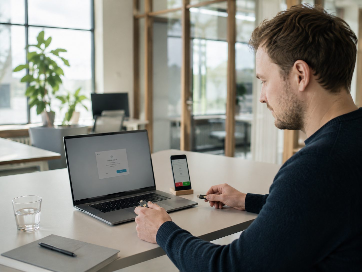 Medewerker aan een digitale werkplek.