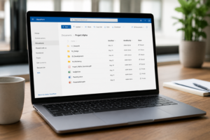 Moderne werkplek met SharePoint-laptop
