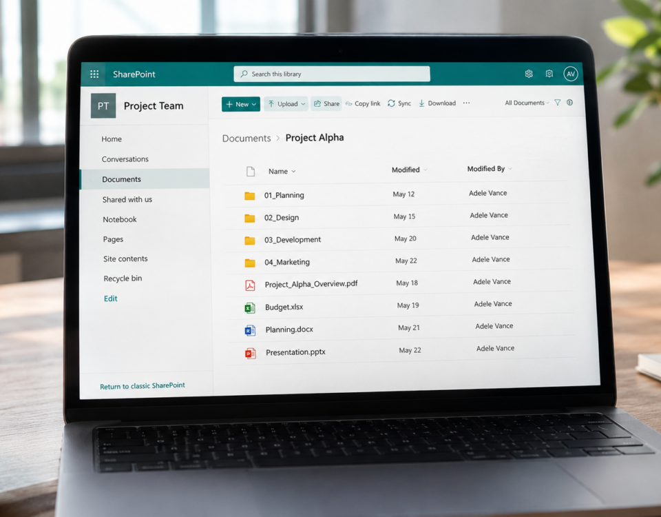 SharePoint Projectteam op een werkplek